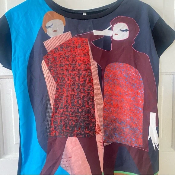 VINTAGE Unique 60s Retro Mod Women's Short Sleeve Shirt Size Small - Picture 2 of 6